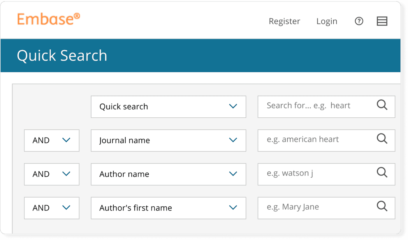 Search interface of Embase